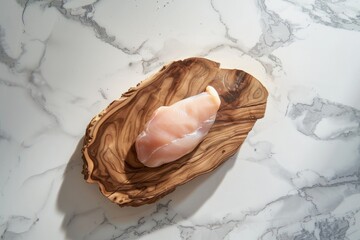 Uncooked Chicken Fillet on Carved Wood, Marble Background