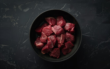 Raw meat on black stone plate,created with Generative AI tecnology.