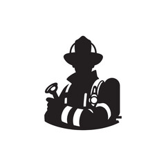 Firefighter Silhouette Vector: Brave Hero in Action, Protecting Lives and Battling Flames with Determination- Firefighter vector stock.