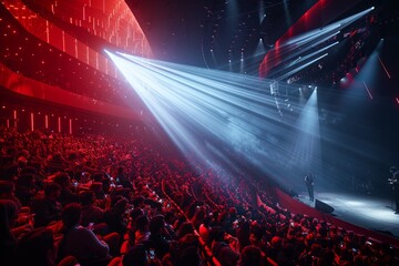 Captivating Concert Crowd Illuminated by Stage Lights, Panoramic View