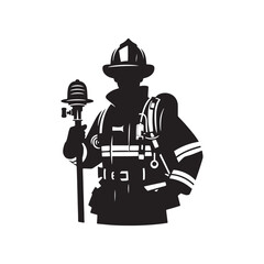 Firefighter Silhouette Vector: Brave Hero in Action, Protecting Lives and Battling Flames with Determination- Firefighter vector stock.