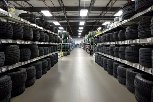 Empty Tire Store Showing Organized Shelves and Quiet Ambience