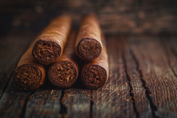 Exquisite Detail of Handmade Cigars on Rustic Background