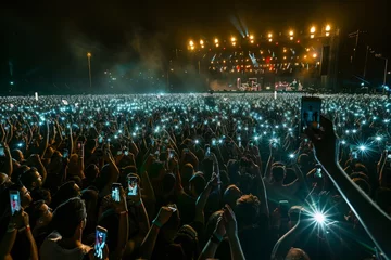 Fototapeten Music Festival Audience with Smartphones, Stage Lights Illumination © Ilia Nesolenyi