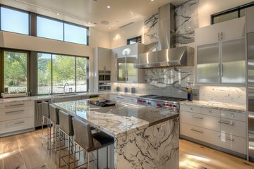 Luxurious Modern Kitchen Design with Sleek Marble Surfaces