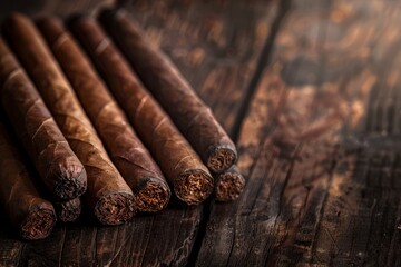 Close-Up of Quality Cigars on a Dark Wooden Background