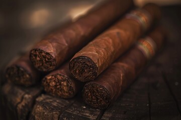 Artisanal Cigars Neatly Placed on a Dark Background