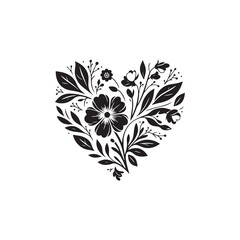 Floral Heart Silhouette Vector: Romantic Symbol of Love and Nature's Beauty in Elegant Form-Floral heart vector stock.