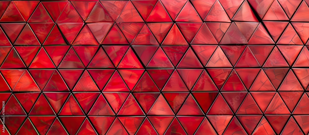 Poster a closeup of a symmetrical red triangle pattern on a wall, resembling a macro photography shot with 
