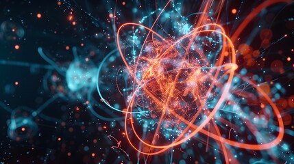 Subatomic Particle Collision in Abstract Digital Visualization of High Energy Physics Experiment - obrazy, fototapety, plakaty