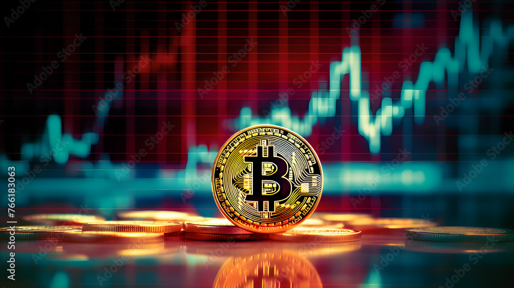 Poster bitcoin currency on an abstract background of charts