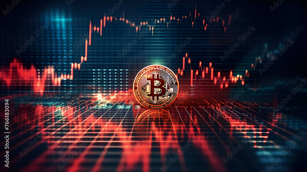 Poster bitcoin currency on an abstract background of charts
