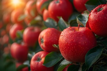 Obraz premium Bunch of Red Apples Hanging From Tree