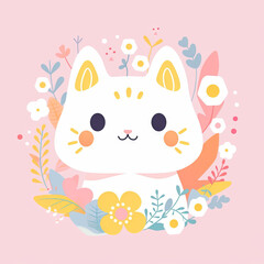 Kawaii cat flat vector digital art illustration