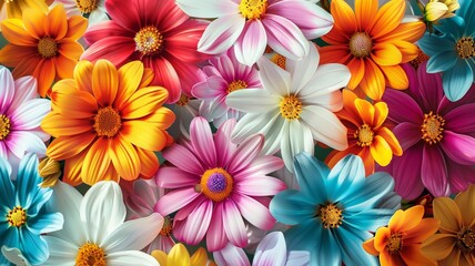 Fototapeta premium Various vibrant flowers arranged in a display, showcasing a variety of colors and shapes