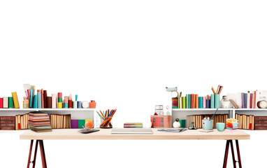 Desk Setup with Neat School Supplies Isolated On Transparent Background PNG. - obrazy, fototapety, plakaty