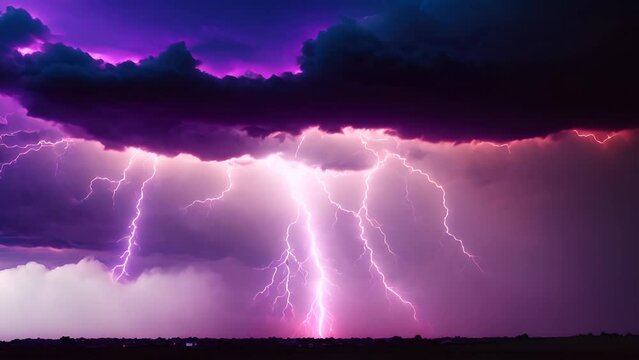 Amazing purple lightning storm over the great plains