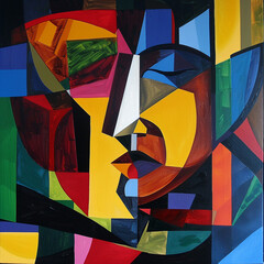 Abstract art inspired by cubism in bold colors ,