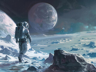 Space exploration scenes with astronauts and aliens ,