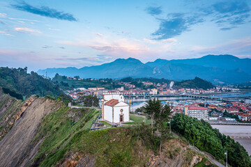 Fototapeta premium Aerial View over Ribadesella, Picos de Europa, Asturias, Spain