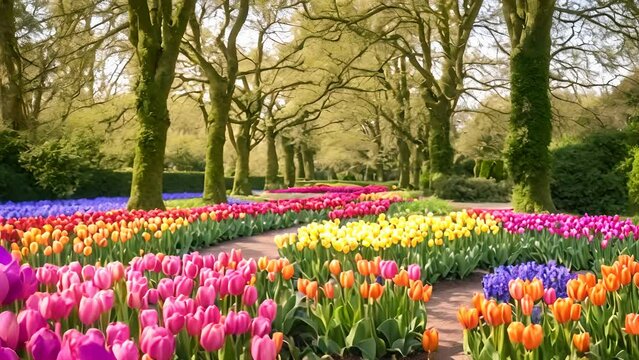 A Beautiful Garden of Tulips