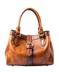 Brown leather female handbag isolated on a transparent background