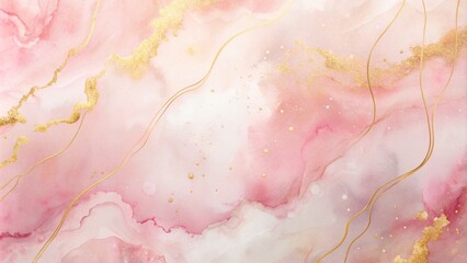 Abstract watercolor paint background with soft pastel pink and gold lines