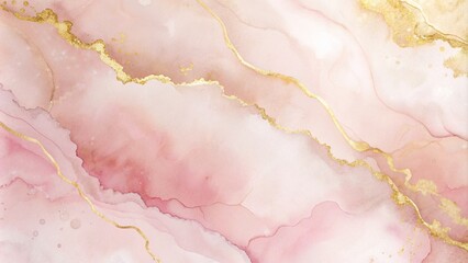 Abstract watercolor paint background with soft pastel pink and gold lines