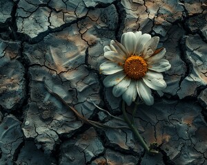 A wilted flower lying on cracked earth, epitomizing despair and neglect,