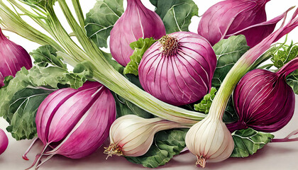 Beautifull abstract vintage vegetables pattern pink botanical for printer on digital art concept. - 766186872