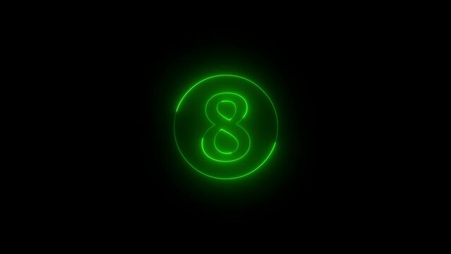 Neon glowing green color eight number icon animation black background