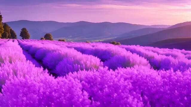 Field of lavender in bloom with mountains in the distance