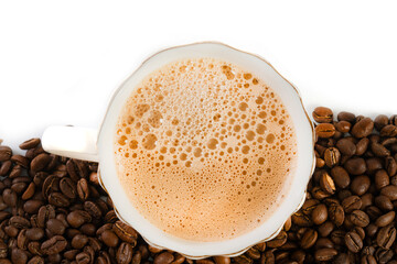 Coffee cup and coffee beans