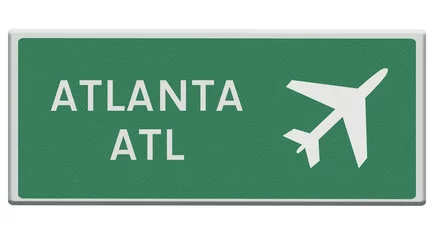 Fototapeten Digital composition. .Road sign for Atlanta Hartsford ATL airport. .. © Richard
