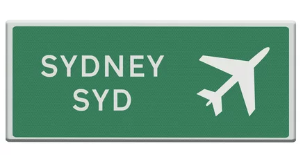 Fototapeten Digital composition. .Road sign for Sydney SYD airport. .Cop space. . © Richard