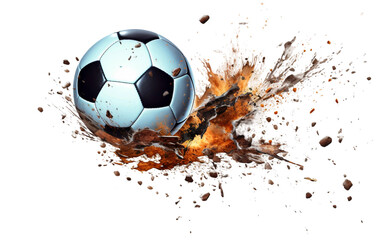 Mid-Air Football after Forceful Kick Isolated On Transparent Background PNG.