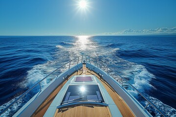 Yacht open deck, modern and luxury equipped with navigation dashboard devices - obrazy, fototapety, plakaty