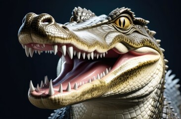 Fototapeta premium Close-up of an alligator opening its mouth,white beautiful teeth of a crocodile,crocodile laughing