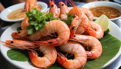 asian king prawns in kep cambodia street stall restaurant - obrazy, fototapety, plakaty