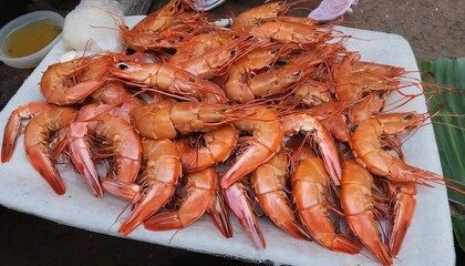 asian king prawns in kep cambodia street stall restaurant