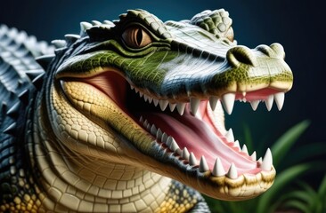 Obraz premium Close-up of an alligator opening its mouth,white beautiful teeth of a crocodile,crocodile laughing