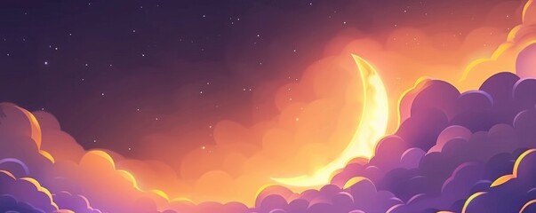 Abstract Sky with Half Moon and Clouds Fantasy World Background