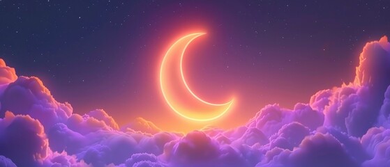 Abstract Sky with Half Moon and Clouds Fantasy World Background