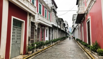 Fototapeta na wymiar calcada do carmo portuguese colonial style alley in old taipa area of macau china