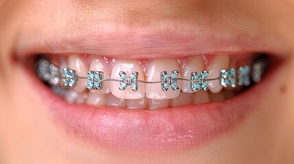 Close-up captures charm of smile with braces, showcasing orthodontic care