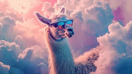 Tuinposter an llama in the clouds with sunglasses © Manzoor