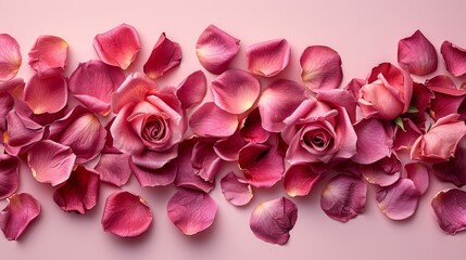  a bunch of pink flowers laying on top of each other on top of a pink surface with one flower in the middle of the frame.