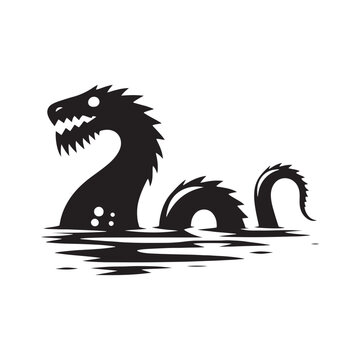 Loch Ness Sea Monster Silhouette Vector: Capturing the Mystique of the Legendary Creature in Simplified Form- Loch ness sea monster vector stock.