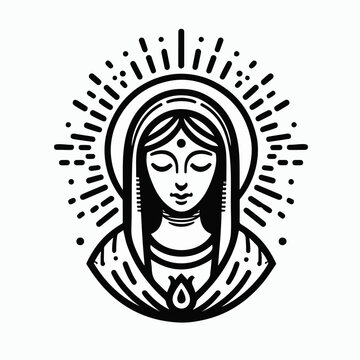 recommend clip art: Stylized illustration of Virgin Mary Jesus vector tattoo logo icon sticker.
                    