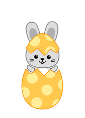 Bunny hatched from the yellow egg. Cute Easter leveret. Cartoon, vector